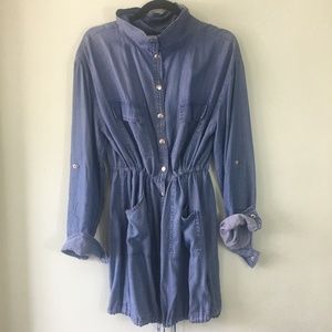 ✨Denim Button Down Tie Waist Shirt Dress